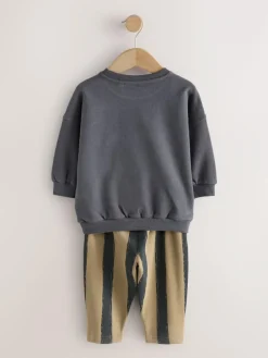 Next Black/Brown Single Sweatshirt And Stripe Joggers Set (3mths-7yrs)^BOY Sets & Co-Ords|Sets & Co-Ords