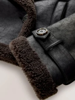 Discount Next Black/Chocolate Brown Faux Shearling Cropped Aviator Jacket