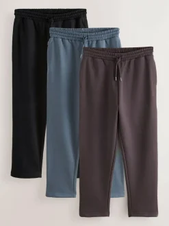 Next Brushback Heavyweight 3 Pack Joggers Black/Chocolate Brown/Steel Blue