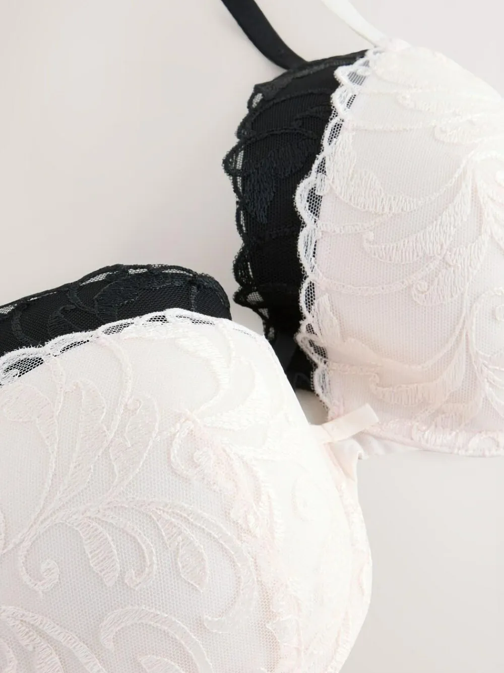Next Black/Cream Pad Plunge Embroidered Bras 2 Pack^Women Bras