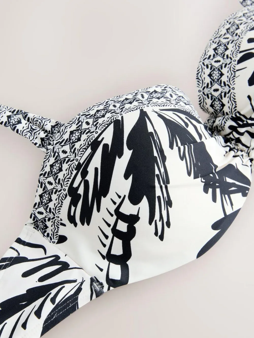 Online Next Black/Cream Palm Wired Bandeau Bikini Top