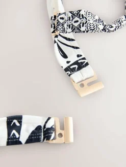 Online Next Black/Cream Palm Wired Bandeau Bikini Top