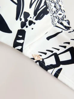 Online Next Black/Cream Palm Wired Bandeau Bikini Top