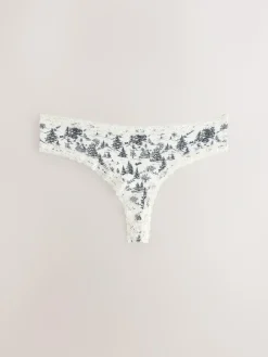 Next Black/Cream Thong Cotton Lace Knickers 4 Pack^Women All Lingerie|Panties