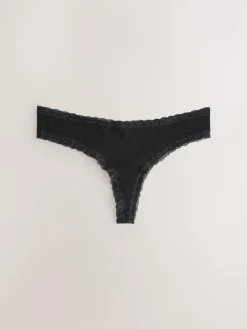 Next Black/Cream Thong Cotton Lace Knickers 4 Pack^Women All Lingerie|Panties