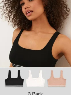 Clearance Next 3 Pack Ultimate Comfort Crop Tops Black/Cream/Praline Nude