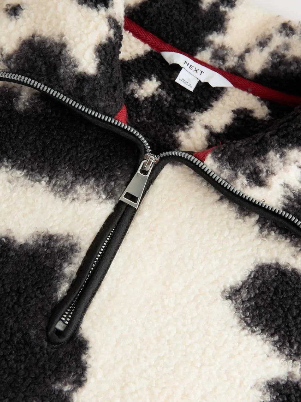 Next Black/Ecru Cow Print Soft Touch Cosy Teddy Borg Quarter Zip Fleece^Women Loungewear|Hoodies & Sweatshirts