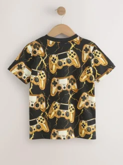 Online Next Black/Gold Controller Regular Fit Short Sleeve All-Over Print T-Shirt (3-16yrs)