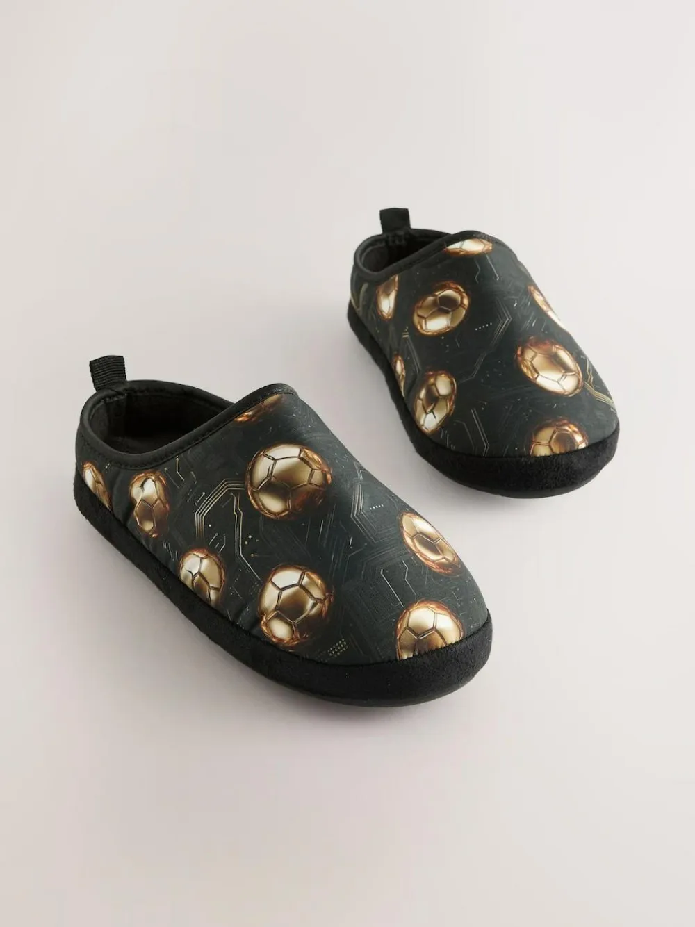 Online Next Black/Gold Football Warm Lined Slipper Mules