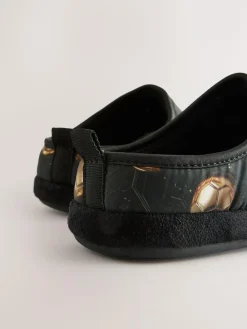 Online Next Black/Gold Football Warm Lined Slipper Mules