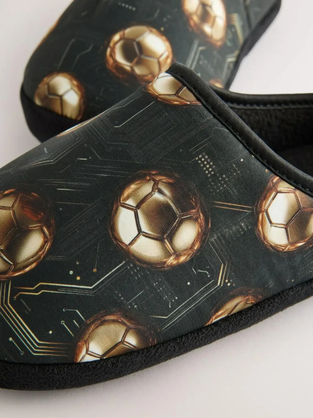 Online Next Black/Gold Football Warm Lined Slipper Mules