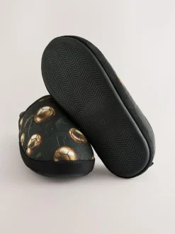 Online Next Black/Gold Football Warm Lined Slipper Mules