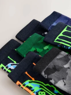 Next Black/Green Drippy Gamer Cotton Rich Socks 7 Pack^BOY Socks