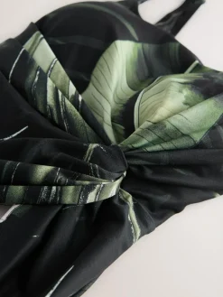 Sale Next Twist Scoop Tummy Control Swimsuit Black/Green Leaf