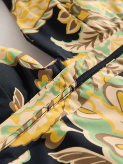 Next Black/Green Paisley Plunge Shaping Tummy Control Swimsuit^Women Swimwear