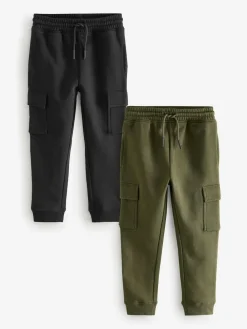 Next Slim Fit Cargo Joggers 2 Pack (3-16yrs) Black/Green