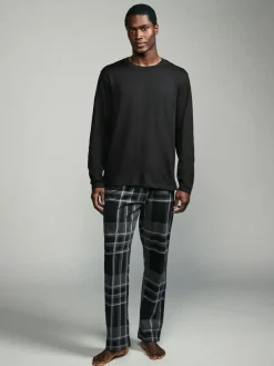 Next Black/Grey Check Long Sleeve 100% Cotton Pyjamas Set^ Pyjamas|Nightwear