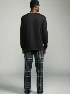 Next Black/Grey Check Long Sleeve 100% Cotton Pyjamas Set^ Pyjamas|Nightwear
