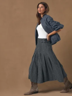 Clearance Next Black/Grey Gingham Midi Kilt Skirt