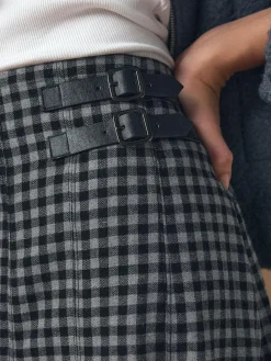 Clearance Next Black/Grey Gingham Midi Kilt Skirt