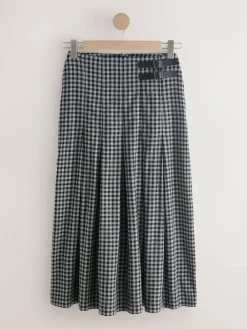 Clearance Next Black/Grey Gingham Midi Kilt Skirt