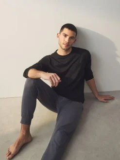 Next Black/Grey Long Sleeve Cuffed 100% Cotton Pyjamas^ Pyjamas|Nightwear