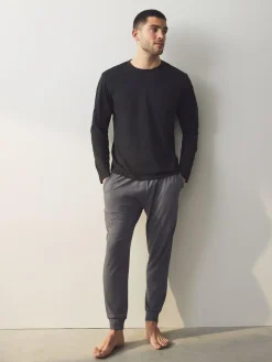 Next Black/Grey Long Sleeve Cuffed 100% Cotton Pyjamas^ Pyjamas|Nightwear