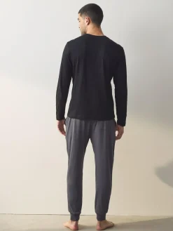 Next Black/Grey Long Sleeve Cuffed 100% Cotton Pyjamas^ Pyjamas|Nightwear