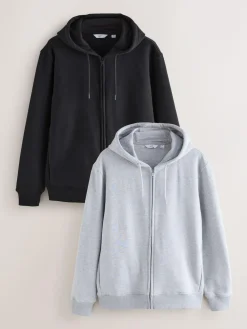 Best Next Black/Grey Marl Cotton Rich Heavyweight Jersey Full Zip Hoodies 2 Pack