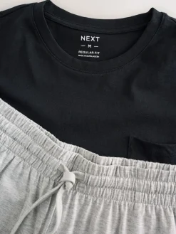 Best Next Short Sleeve Jersey Pyjamas Set Black/Grey Marl