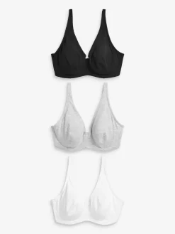 Discount Next Non Pad Full Cup DD+ Cotton Blend Ultimate Comfort Bras 3 Pack Black/Grey Marl/White