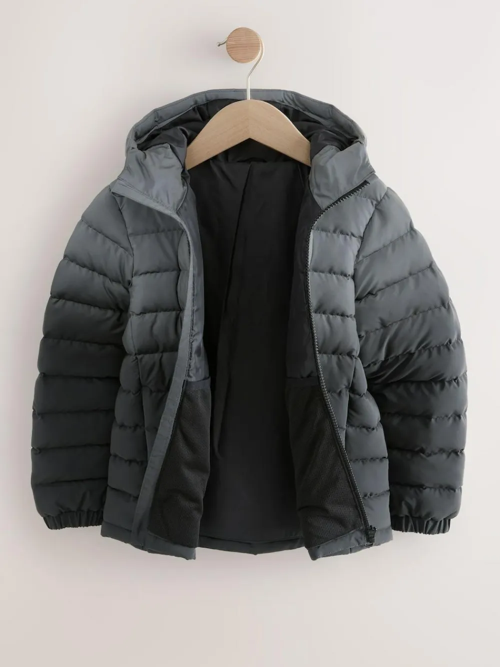 Online Next Black/Grey Reflective Quilted Midweight Hooded Jacket (3-16yrs)