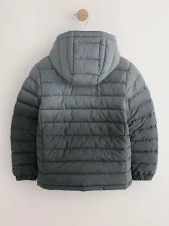 Online Next Black/Grey Reflective Quilted Midweight Hooded Jacket (3-16yrs)