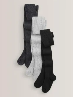 Discount Next Regular Length Cotton Rich Cable Tights 3 Pack Black/Grey