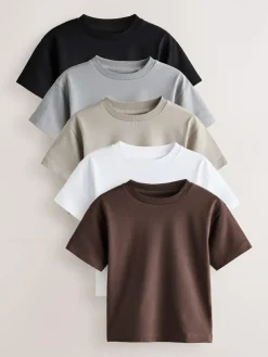 Best Next Black/Grey/Brown/Stone/White Short Sleeve T-Shirts 5 Pack (3mths-7yrs)