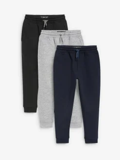 Online Next Slim Fit Joggers 3 Pack (3-16yrs) Black/Grey/Charcoal