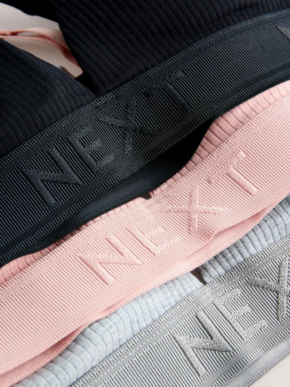 Outlet Next Cotton Ribbed Logo Bralettes 3 Pack Black/Grey/Pink