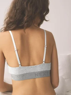 Outlet Next Cotton Ribbed Logo Bralettes 3 Pack Black/Grey/Pink