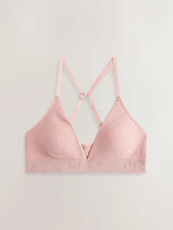 Outlet Next Cotton Ribbed Logo Bralettes 3 Pack Black/Grey/Pink