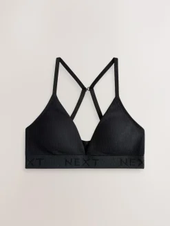 Outlet Next Cotton Ribbed Logo Bralettes 3 Pack Black/Grey/Pink