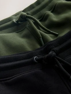 New Next Slim Fit Utility Brushback Heavyweight 2 Pack Cargo Joggers Black/Khaki Green