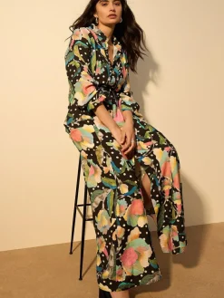 Online Next Printed Long Sleeve Shirt Dress Black/Multi Floral