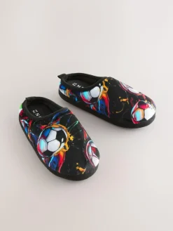 Next Black/Multi Football Slipper Mules^BOY Nightwear