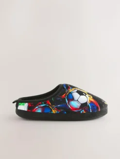 Next Black/Multi Football Slipper Mules^BOY Nightwear