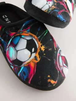 Next Black/Multi Football Slipper Mules^BOY Nightwear