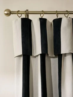 Next Chenille Stripe Ruffle Top Fold Over Lined Curtains Black/Natural