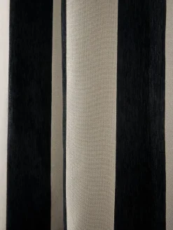 Next Chenille Stripe Ruffle Top Fold Over Lined Curtains Black/Natural