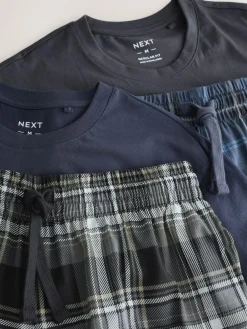 Outlet Next Black/Navy Blue Check Short Sleeve Jersey Pyjamas Set 2 Pack