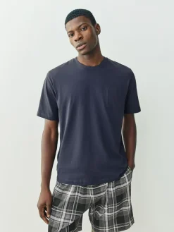 Outlet Next Black/Navy Blue Check Short Sleeve Jersey Pyjamas Set 2 Pack