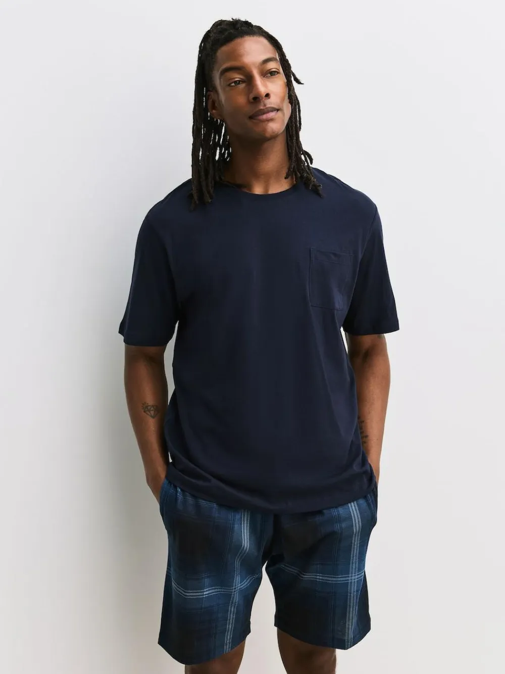 Clearance Next Black/Navy Blue Jersey Check Short Sleeve Pyjamas Set 3 Pack